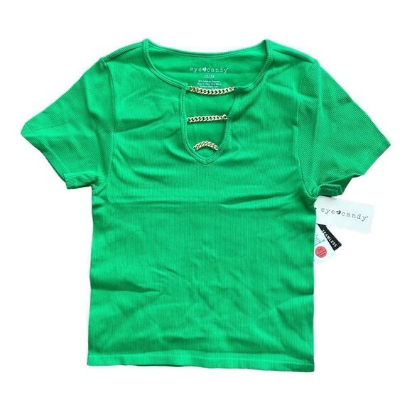 Eye Candy Ribbed Short Sleeve Stretch Shirt Kelly Green 1X / 2X - Picture 1 of 4